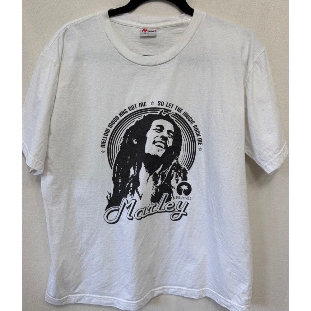 Bob Marley Graphic Tee White Large I Love Phuket Reggae Band Shirt